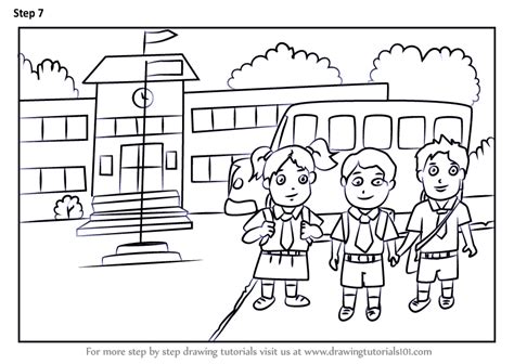 How to Draw Students outside School (Scenes) Step by Step | DrawingTutorials101.com