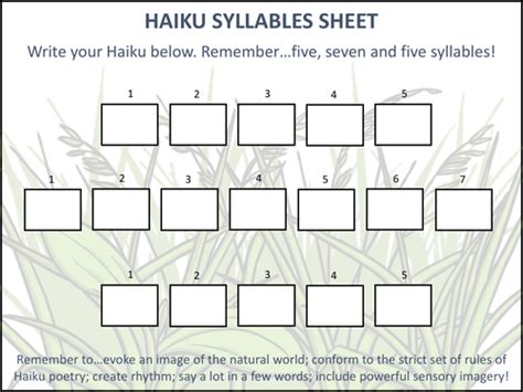 Haiku Syllables Sheet | Teaching Resources