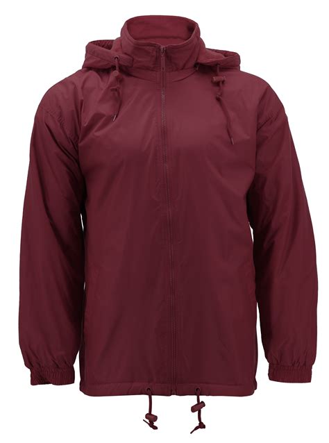 RENEGADE - Men's Water Resistant Polar Fleece Lined Hooded Windbreaker Rain Jacket (Burgundy, XL ...