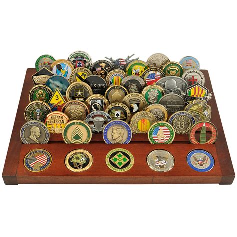 68 Count Wood Challenge Coin Display Desktop