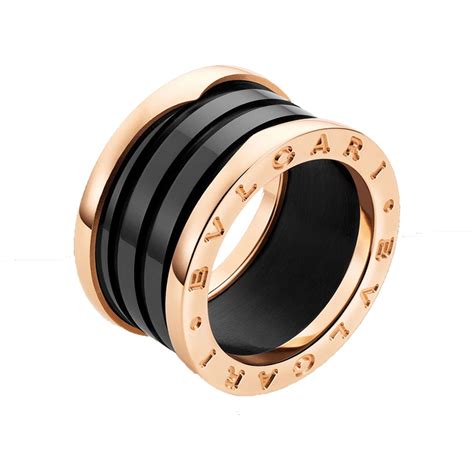 Bulgari Jewelry B.Zero1 18k Rose Gold/Black Ceramic 4 Band Ring AN855563