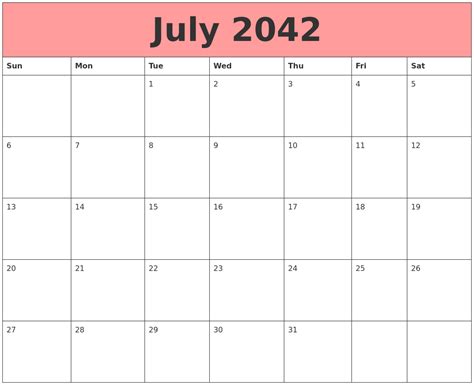 July 2042 Calendars That Work