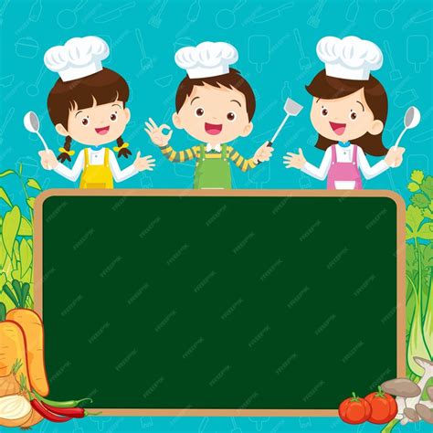 Premium Vector | Cute little chef cooking meal menu 67