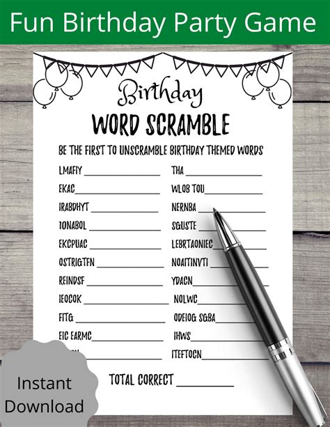 Adult Birthday Party Games Birthday Word Scramble Games - Etsy Canada