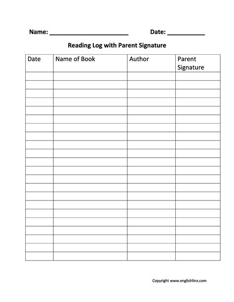 47 Printable Reading Log Templates for Kids, Middle School & Adults