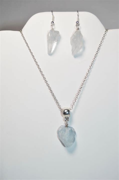 Celestite Jewelry Set, Raw Celestite Necklace and Earring Set, Healing ...