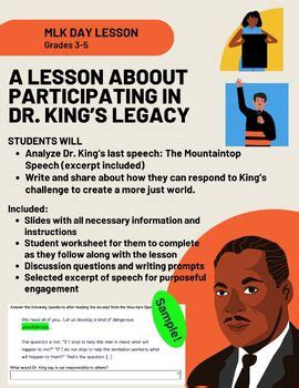 MLK Day Lesson: Social justice focused using the Mountaintop Speech (3-5)