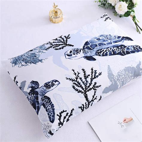 Blue Turtle Bedding Sea Turtle Duvet Cover Set Turtle and Sea Plants Print I3J8 | eBay