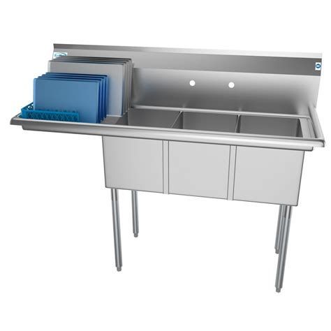 3 Compartment 55" Stainless Steel Commercial Kitchen Sink with Large ...