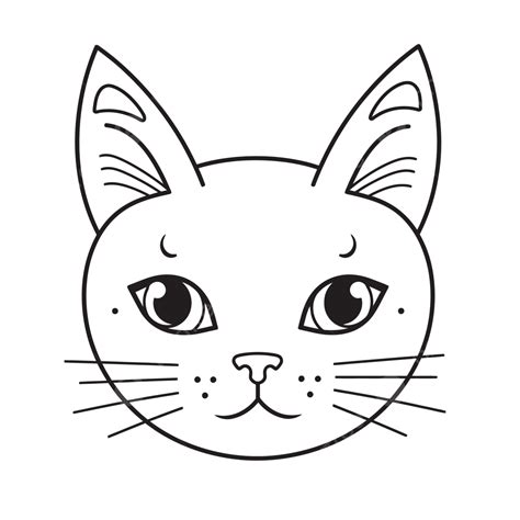 Cat Head With Big Eyes In An Outline Design Sketch Drawing Vector, Cats ...