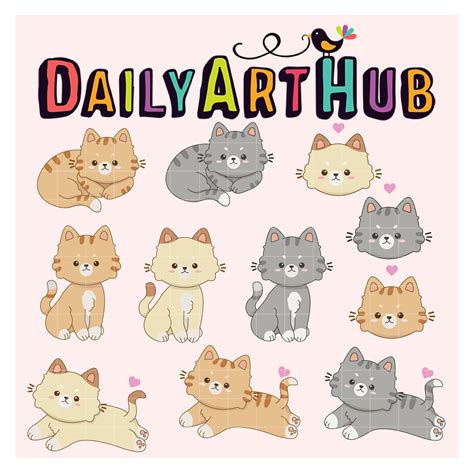 Cute Kitten Illustration Clip Art Set – Daily Art Hub – Free Clip Art ...