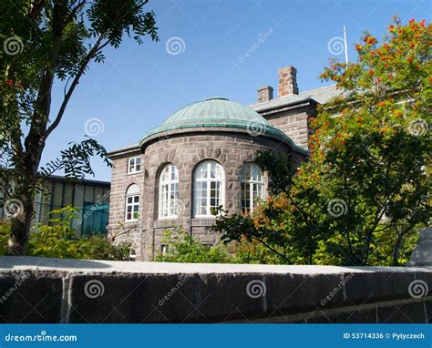 Building of Icelandic National Parliament Stock Photo - Image of brick ...