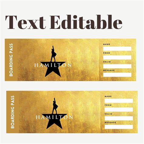 Printable Hamilton Surprise Ticket, Editable Broadway Musical Ticket ...