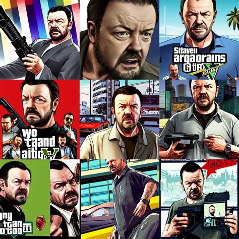 ricky gervais in gta v promotional art by stephen | Stable Diffusion | OpenArt