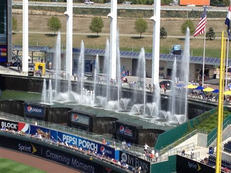 the water fountains at the pepsi porch; right field section of kauffman stadium: kansas city ...