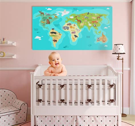 Baby Boy Nursery Kids World Map Wall Art Girls Room Decor | Etsy