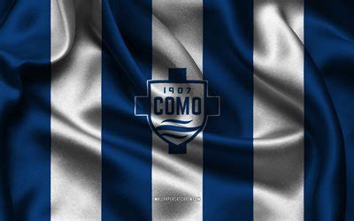 Download 4k, Como 1907 logo, blue white silk fabric, Italian football ...