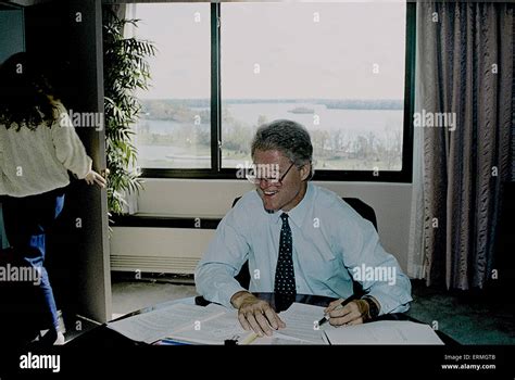 Ann Arbor, Michigan Oct. 1992 Presidential candidate Governor William Clinton working on his ...