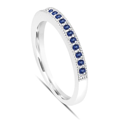 Platinum Blue Sapphire Wedding Ring, Pave Anniversary Band, Stackable ...