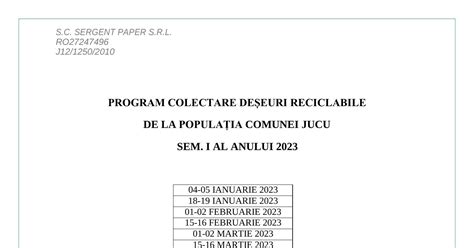 PROGRAM COLECTARE DEȘEURI RECICLABILE JUCU SEM. 1 2023.pdf | DocDroid