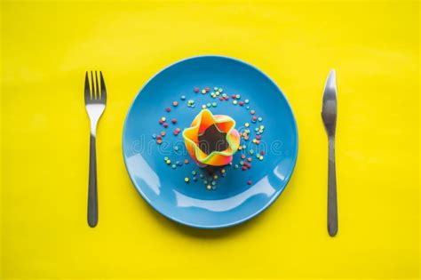 Sort of Colorful Food on Yellow Plate Stock Image - Image of setting, knife: 142960433