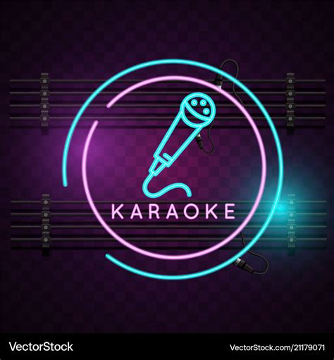 Karaoke neon microphone sign background ima Vector Image