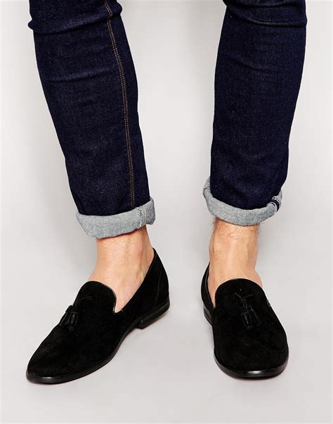 Lyst - Asos Loafers In Faux Suede in Black for Men