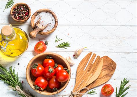 Food background on white wooden table. | High-Quality Food Images ...