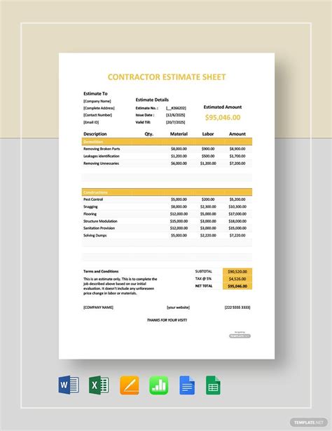 Google Docs Construction Estimate Template