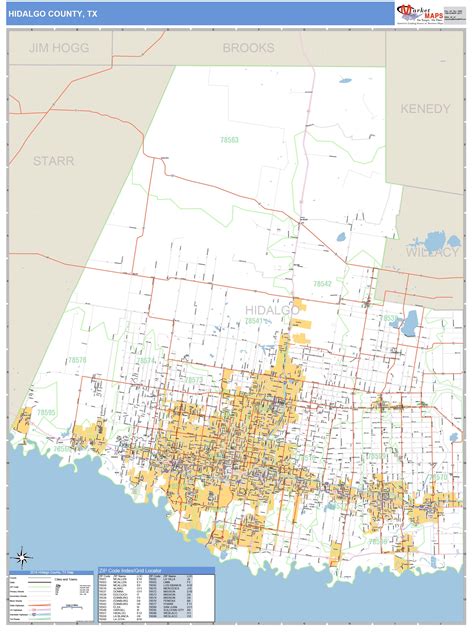 Hidalgo County, TX Zip Code Wall Map Basic Style by MarketMAPS - MapSales