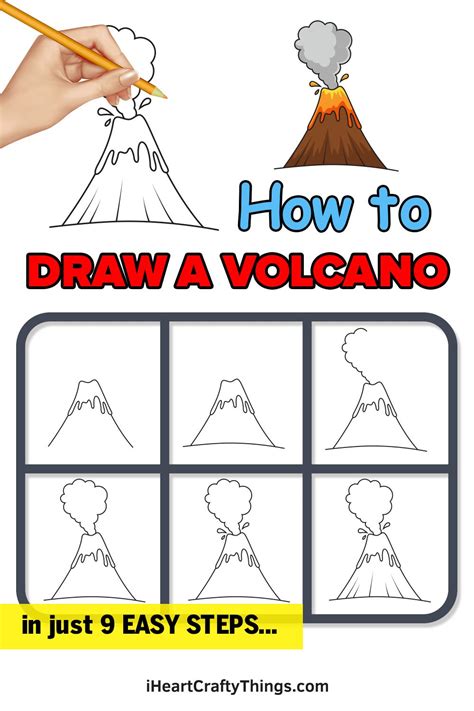 How to Draw a Volcano – Step by Step Guide | Easy drawings, Volcano drawing, Easy doodles drawings