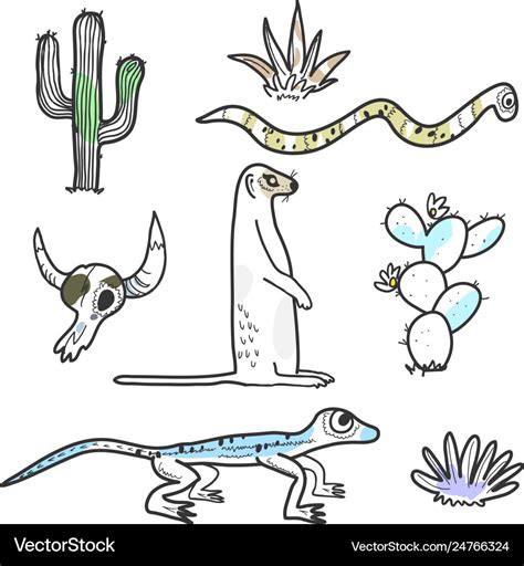 Desert animals and plants Royalty Free Vector Image