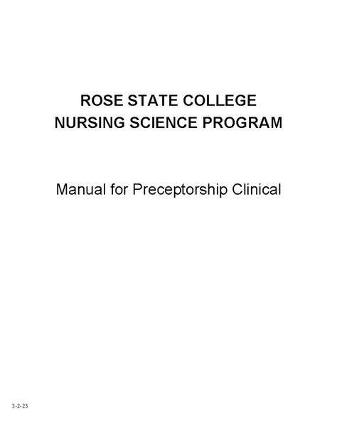 Manual for Precepted Clinical Experiences - ROSE STATE COLLEGE NURSING SCIENCE PROGRAM Manual ...