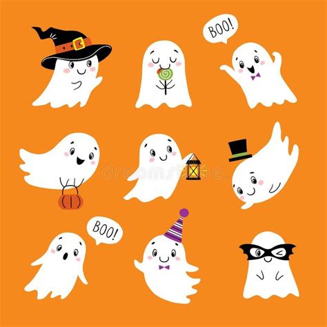 Halloween set of cute funny ghosts vector illustration | Halloween illustration, Halloween ...