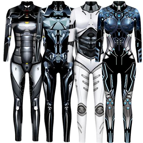 Robot Punk Jumpsuit Catsuit Sexy Women Cosplay Costumes Cyberpunk Zentai Halloween Bodysuit