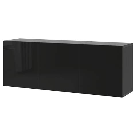 BESTÅ wall-mounted cabinet combination, black-brown/Selsviken high ...