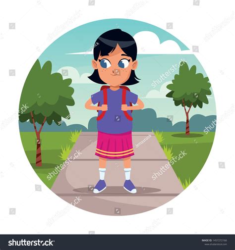 School Girl Backpack Walking Street Cartoon Stock Vector (Royalty Free) 1457272166 | Shutterstock