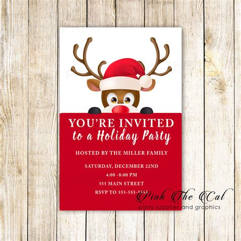 Holiday christmas party invitation raindeer printable kids adults ...