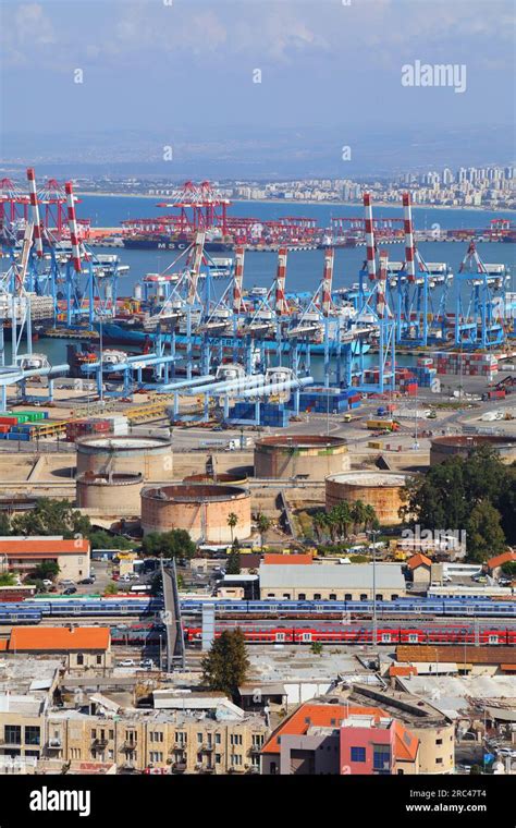 HAIFA, ISRAEL - OCTOBER 31, 2022: Overview of Port of Haifa, a major ...