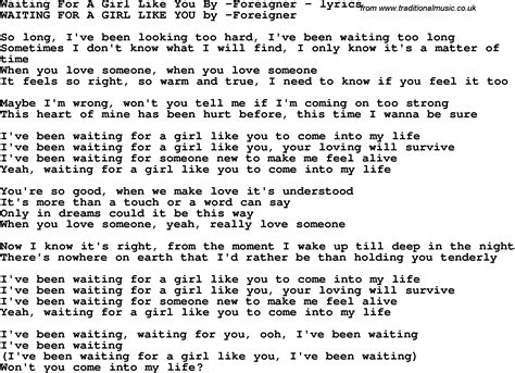 Love Song Lyrics for:Waiting For A Girl Like You By -Foreigner