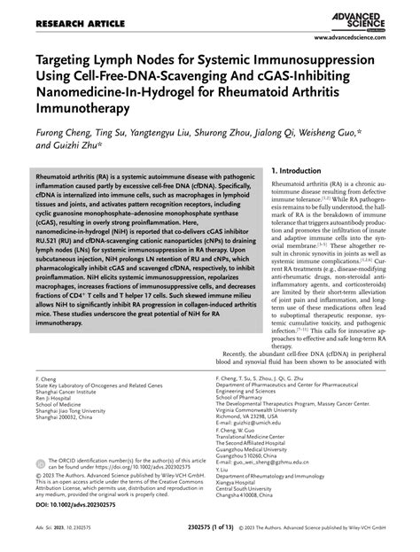 (PDF) Targeting Lymph Nodes for Systemic Immunosuppression Using Cell‐Free‐DNA‐Scavenging And ...