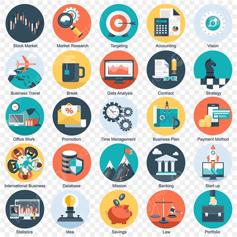 Business Finance Management Vector Art PNG, Colorful Icon Set For Business Management And ...