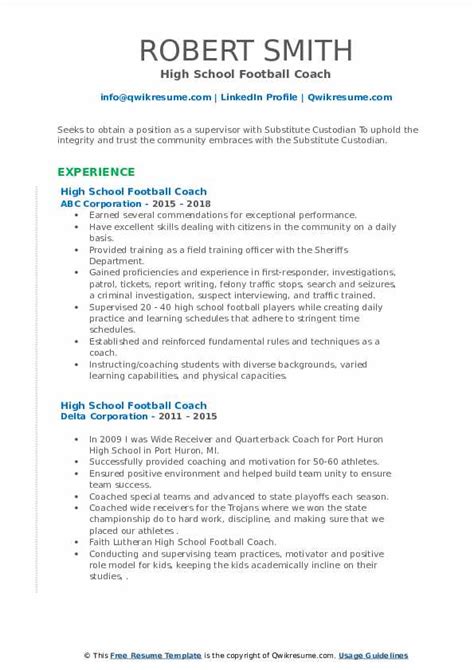 High School Football Coach Resume Samples | QwikResume