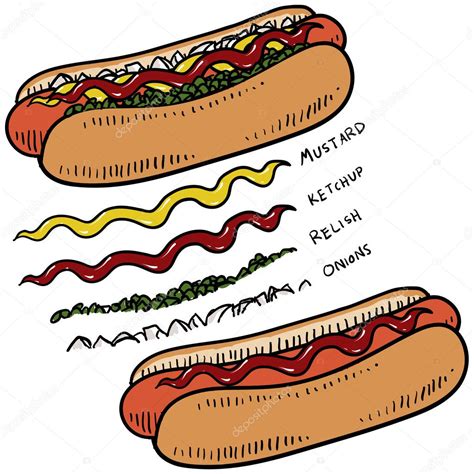 Hot dog with condiments sketch Stock Vector by ©lhfgraphics 13894876