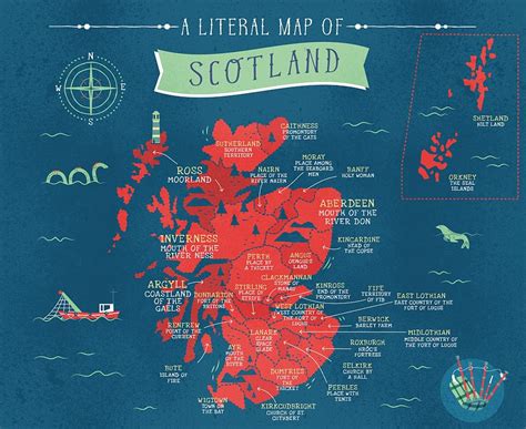 a map of scotland with all the major cities and their locations on it's blue background