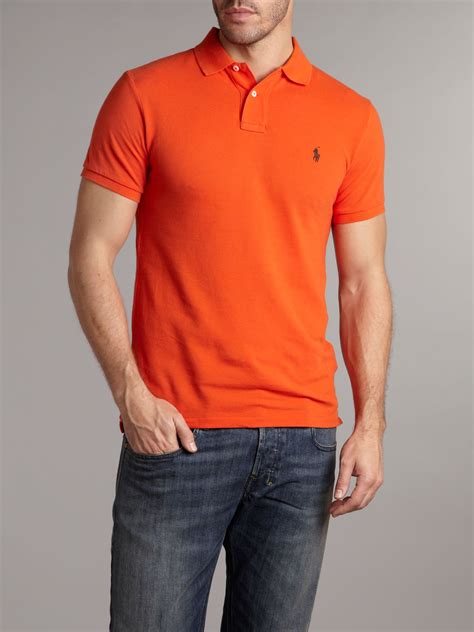 Polo ralph lauren Slim Fit Polo Shirt in Orange for Men | Lyst