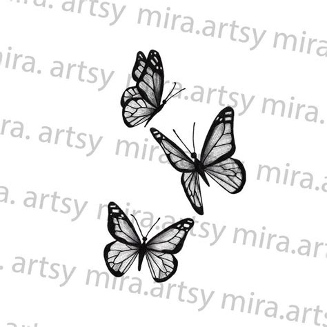 Three Butterflies Flying Drawing Scan DIGITAL DOWNLOAD for Tattoo Design or Print - Etsy ...