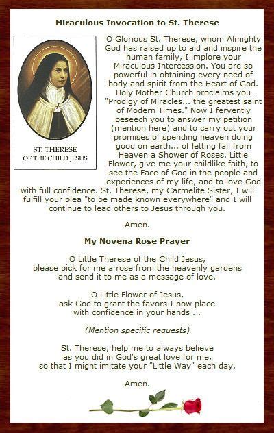 St. Theres Roses Prayer | Catholic prayers, Novena prayers, St therese prayer