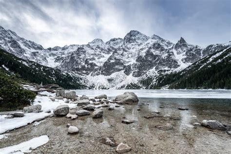 Morskie Oko Lake Covered in Ice at Winter in Tatra Mountains Poland Stock Image - Image of ...