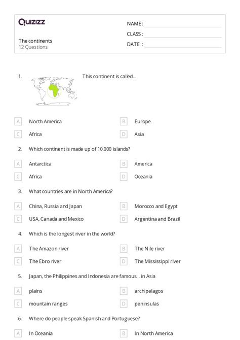 50+ continents worksheets on Quizizz | Free & Printable